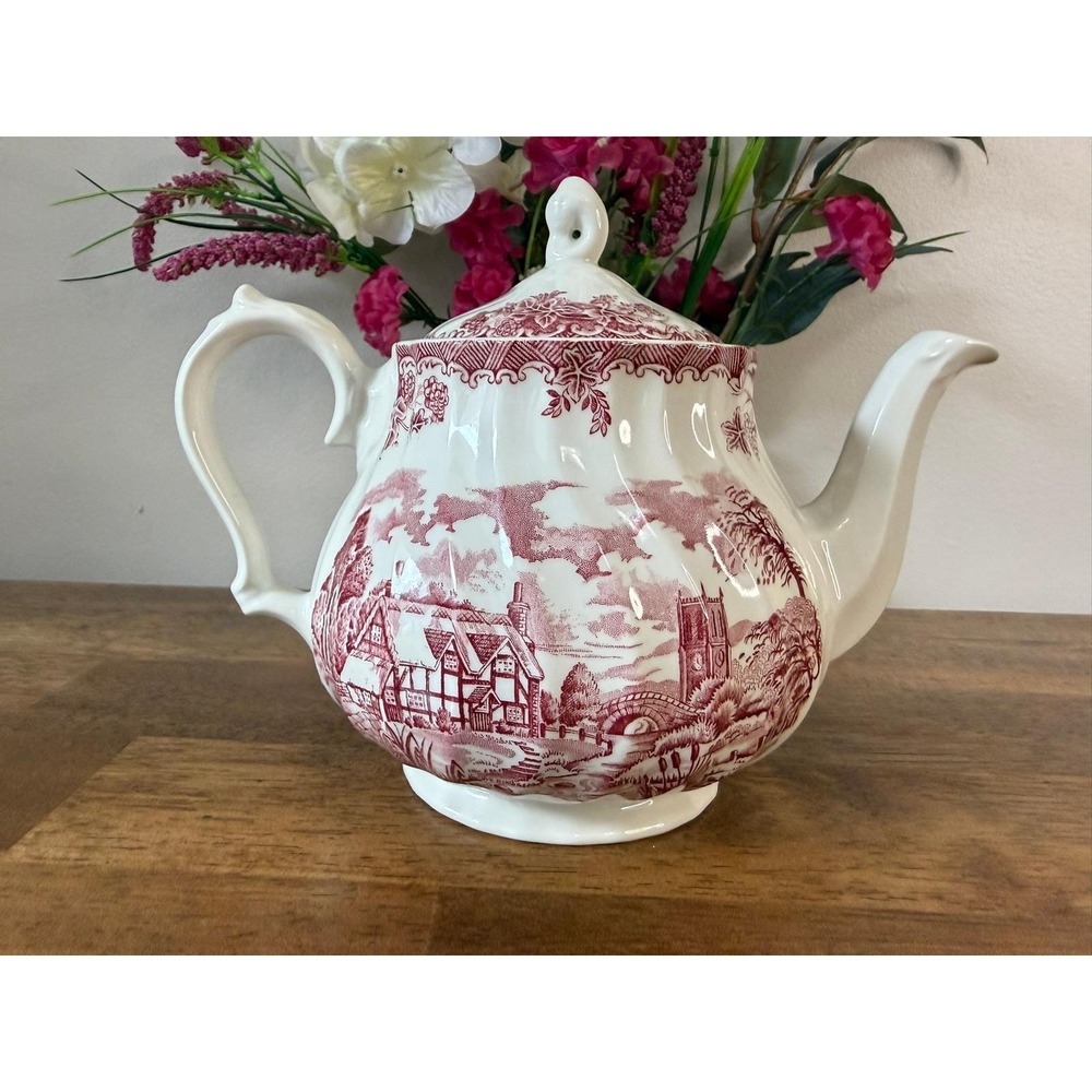 Vintage Churchill The Brook Pink Transferware Teapot Staffordshire England